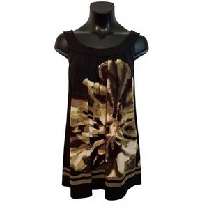 Style & Co. Black and Greens Floral Tunic Top With Bling 6980
